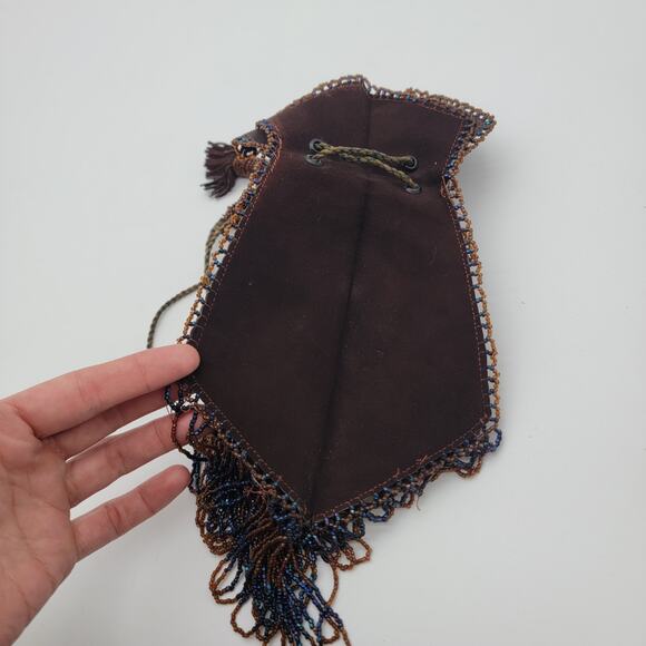 Vintage Boho Suede Beaded Handbag Purse - Picture 11 of 13